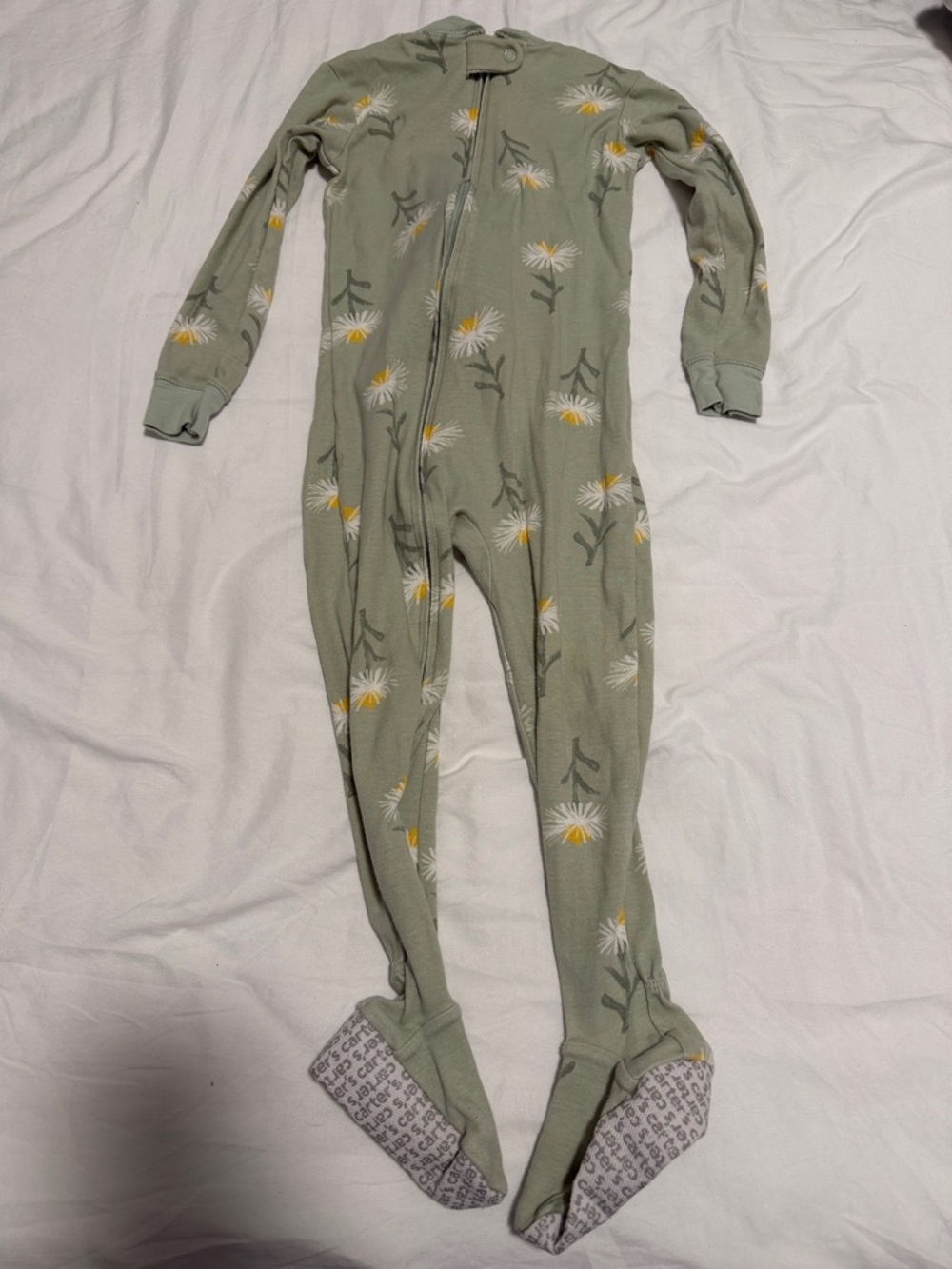Carter's Sage Green Floral Footed One-Piece Pajamas